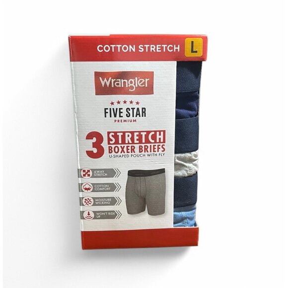 Wrangler Five Star 3-Pack Cotton Stretch Boxer Briefs, Size L, Navy, Gray, Blue - Picture 1 of 6